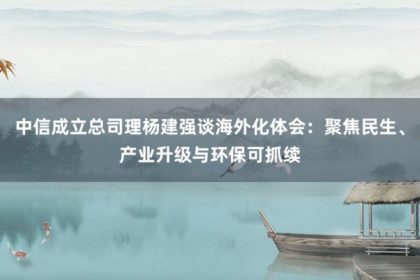 中信成立总司理杨建强谈海外化体会：聚焦民生、产业升级与环保可抓续